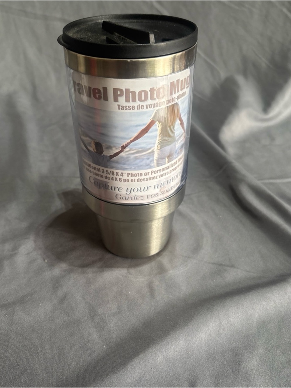 Stainless Steel Travel Photo Mug with Black Lid - Personalized